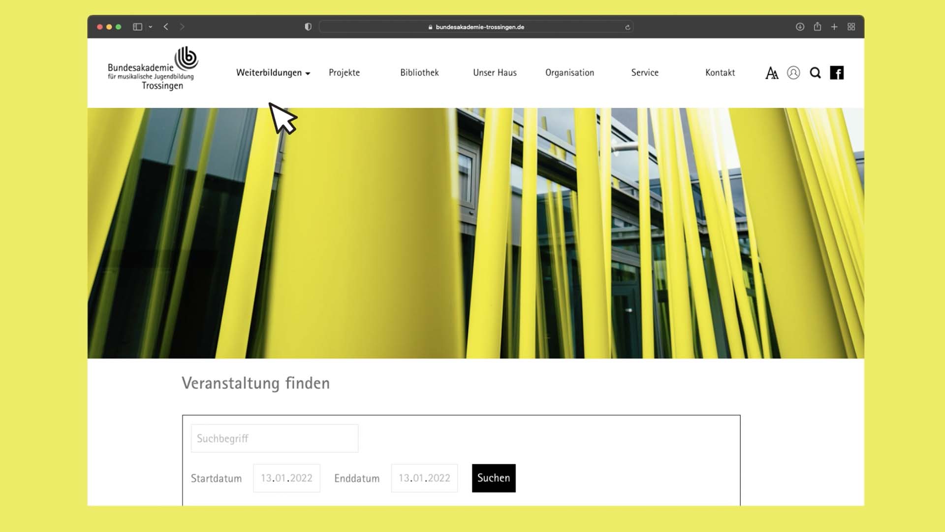 Website der Bundesakademie Trossingen, gestaltet und programmiert durch W52